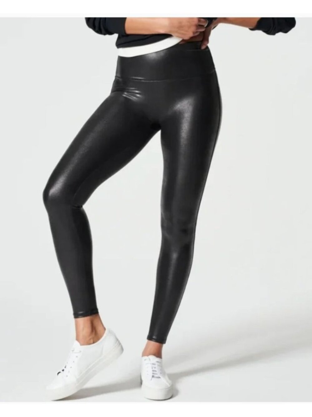 Spanx Faux Leather Leggings Black High Rise Shaping Pants Size M